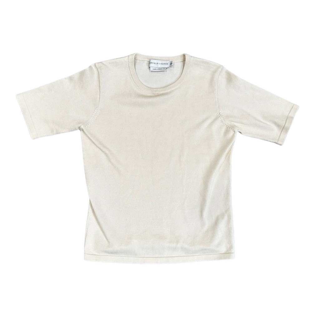 Luxury Vintage Garfield and Marks Silk Cream Colored Tee Size XS
